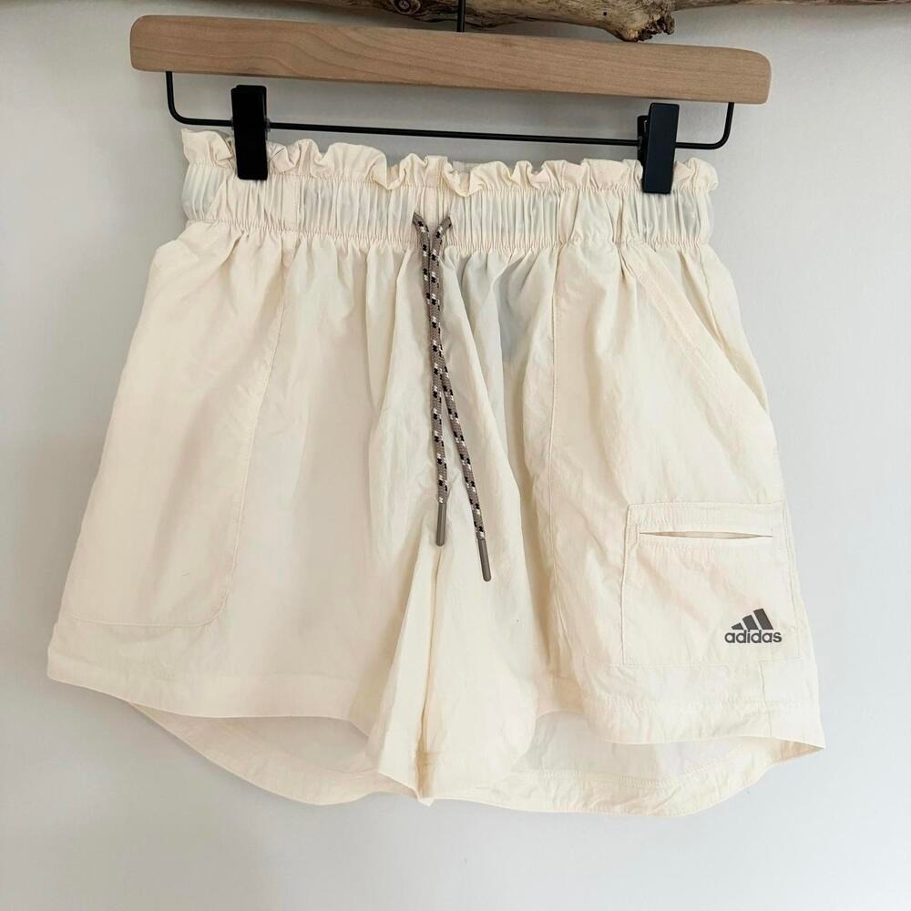 Adidas Women W Wvn‎ Util Shorts XS Wonder White Elastic Waist Drawstring Pockets